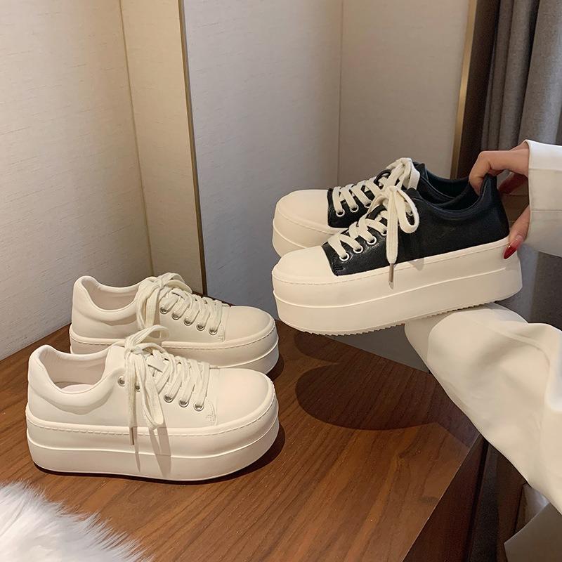 Cowhide Version~ Genuine Leather Thick-soled White Shoes Women's Spring New Height-increasing Muffin Women's Shoes Casual Versatile Board Shoes
