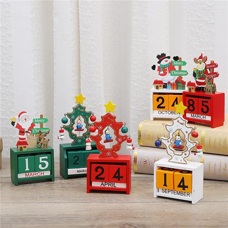 Calendrier en Bois de Noël Ornement Compte à Rebours Père Noël Bonhomme de Neige DIY pour Ornements de Table Décoration de Noël 2026