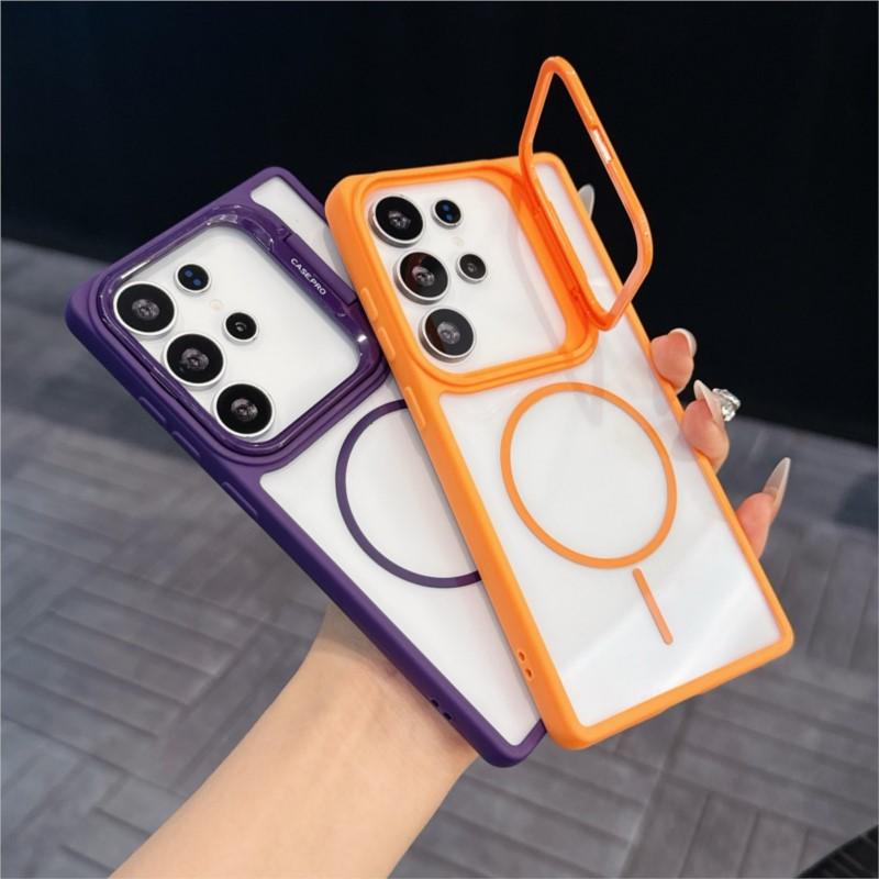 Camera Stand Clear Hard Armor Case for Samsung Galaxy S25 S24 S23 Ultra Plus For Magsafe Wireless Charging Acrylic Cover Funda