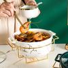 Marble Gold Pattern Nordic Double Ear Ceramic Pot Household Round Soup Pot Tableware Creative Casserole Rack With Candle Holder