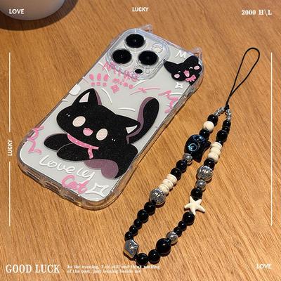 iPhone 16 Schockierte Katze mit Armband und Katzenohren Transparente Schutzhülle