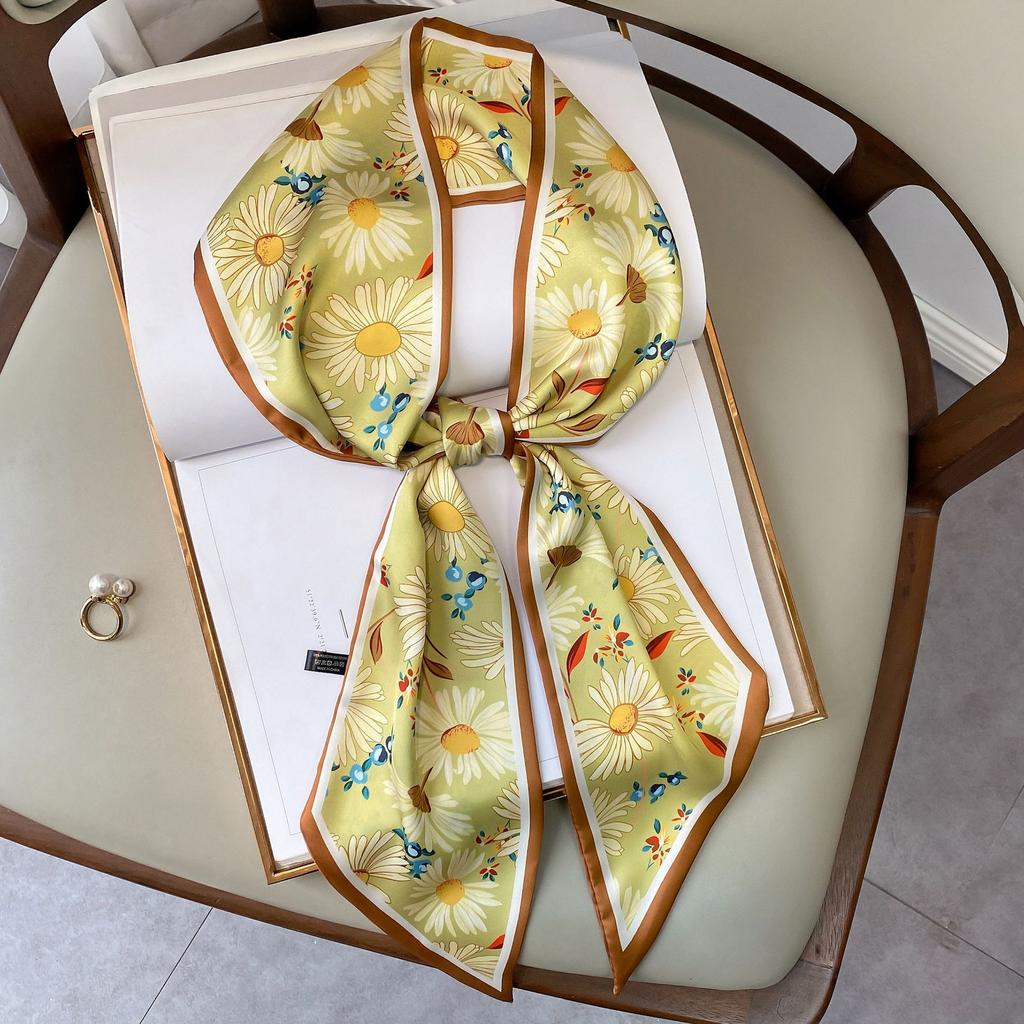 New Style of Literary Floral Fashion Trendy Small Scarf for Women's Hairband Korean Style Fresh Scarf Scarf Scarf Long Strap Kicker Bag