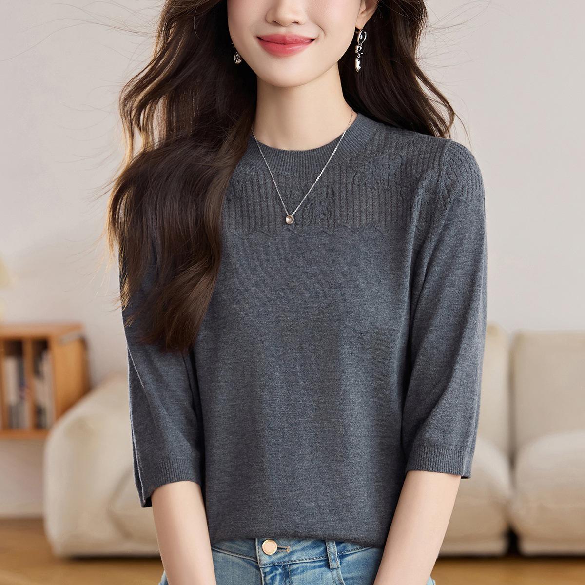 

2025 Женский кардиган из шерсти высокого класса с рукавом семь восьмых - Идеально для весны, осени, зимы 2XL [130-140 kg] серый