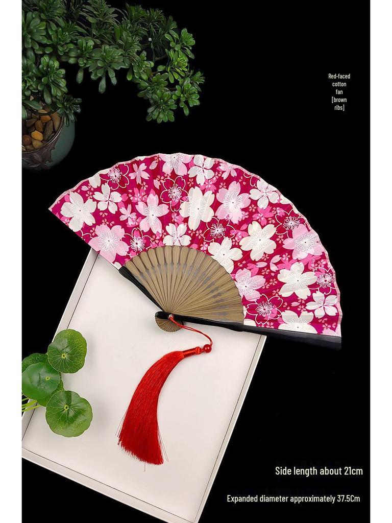 Ancient Style Bamboo Folding Fan - Portable Chinese Hanfu Qipao Summer Dance Fan with Gardenia Design