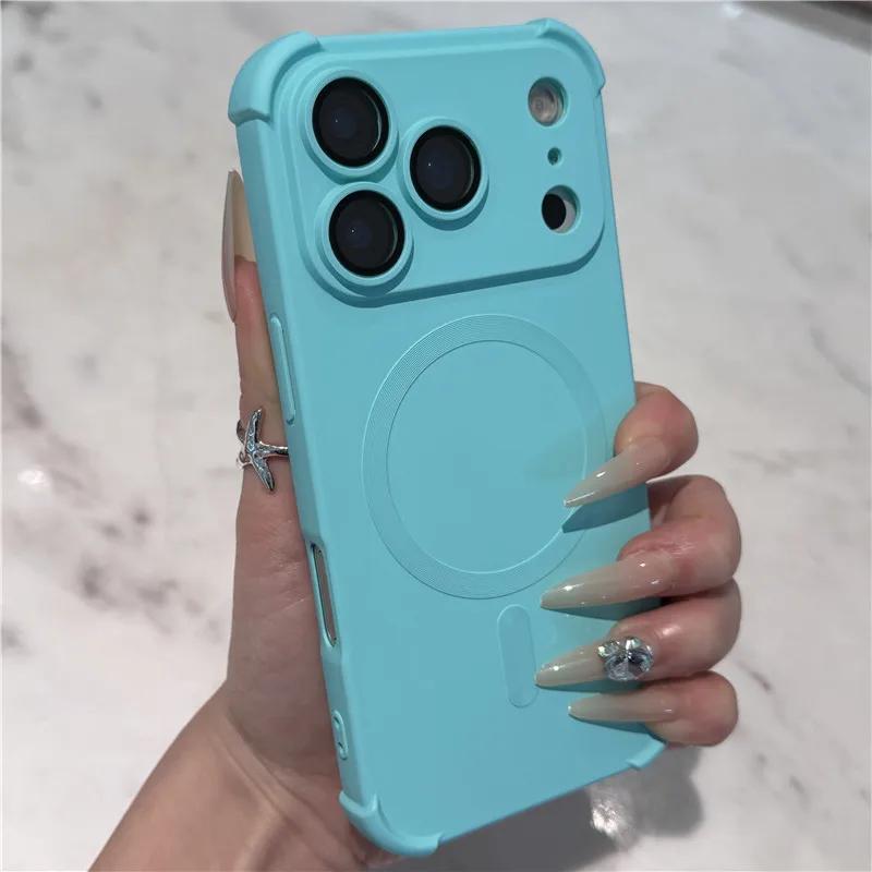 Liquid Silicone Phone Case For iPhone 17 Air 16 15 14 13 12 Pro Max Plus Magsafe Magnetic Wireless Charge Soft Cover Capa