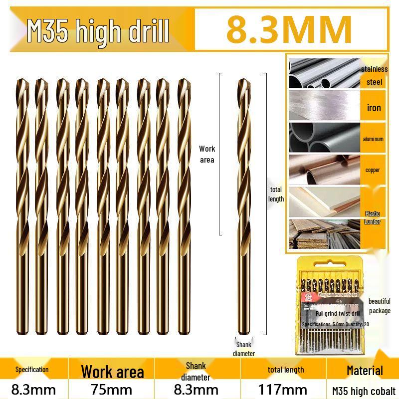 Burghiu elicoidal M35 Cobalt pentru tablă metalică din oțel inoxidabil de înaltă duritate.