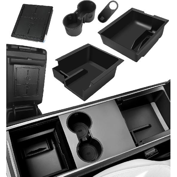 WinDu 5PCS Model 3 Model Y Center Console Organizer Tray Compatible For Tesla -2024 Model Y And - Model 3 Accessories Armrest Hidden Box Storage Tray