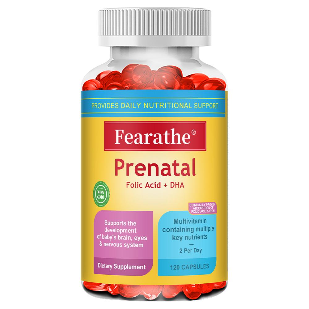 Prenatal Vitamins with Folic Acid & DHA, Fetal Brain Development Support Folate 120 Capsules