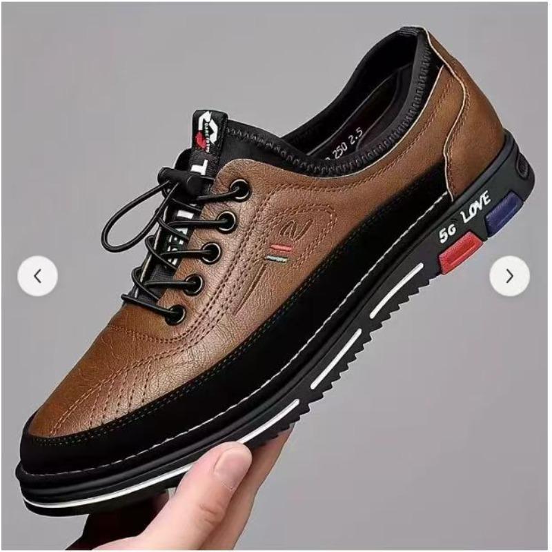 

New spring breathable leather beanie shoes men s casual leather shoes elastic band business soft sole soft surface men s shoes 39