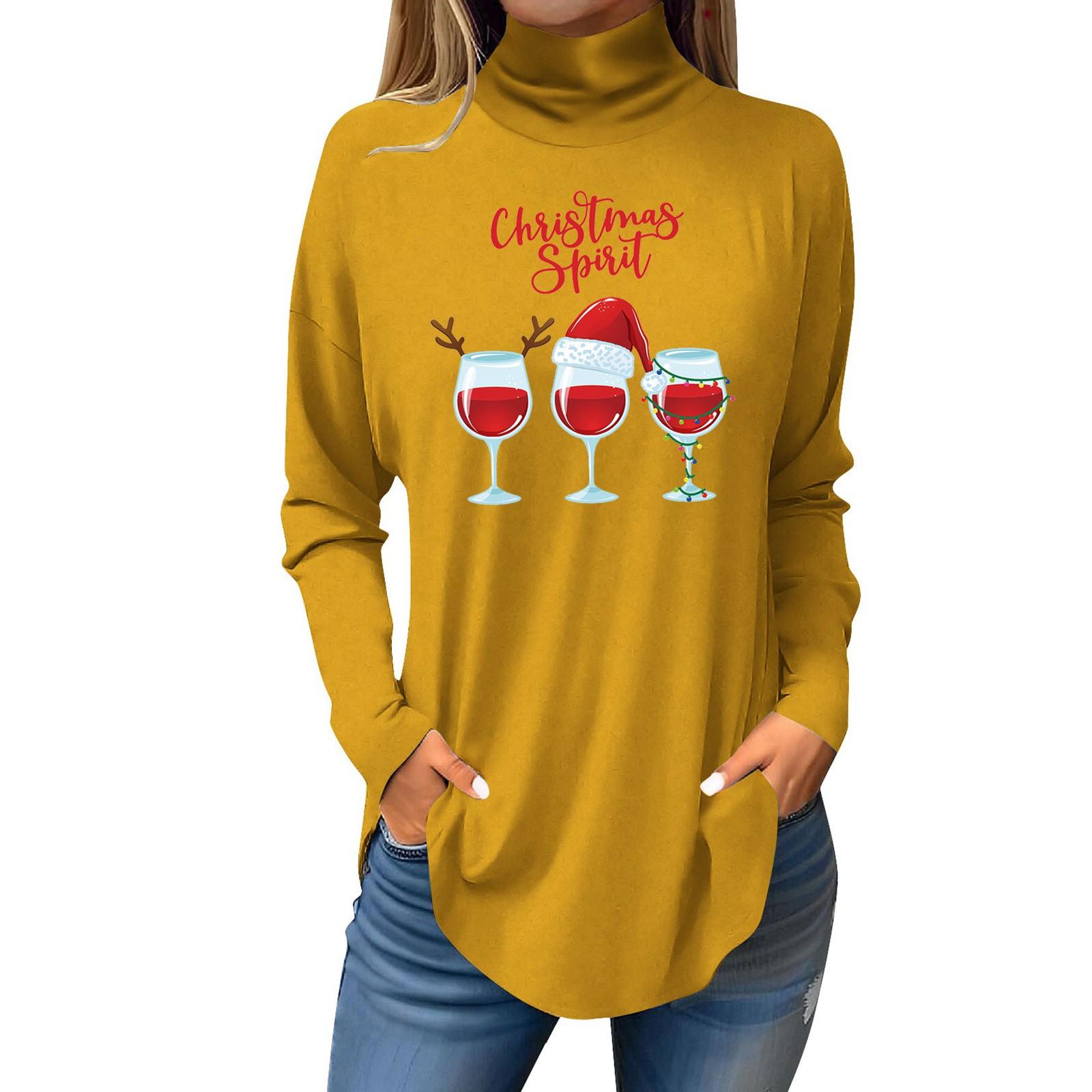 

Женская свободная водолазка с рождественским принтом, футболка с длинными рукавами, топ и джемпер M жёлтый