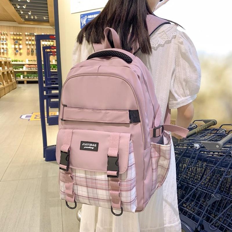 IELGY japanese plaid backpack female class simple casual girl large-capacity high-quality zipper schoolbag