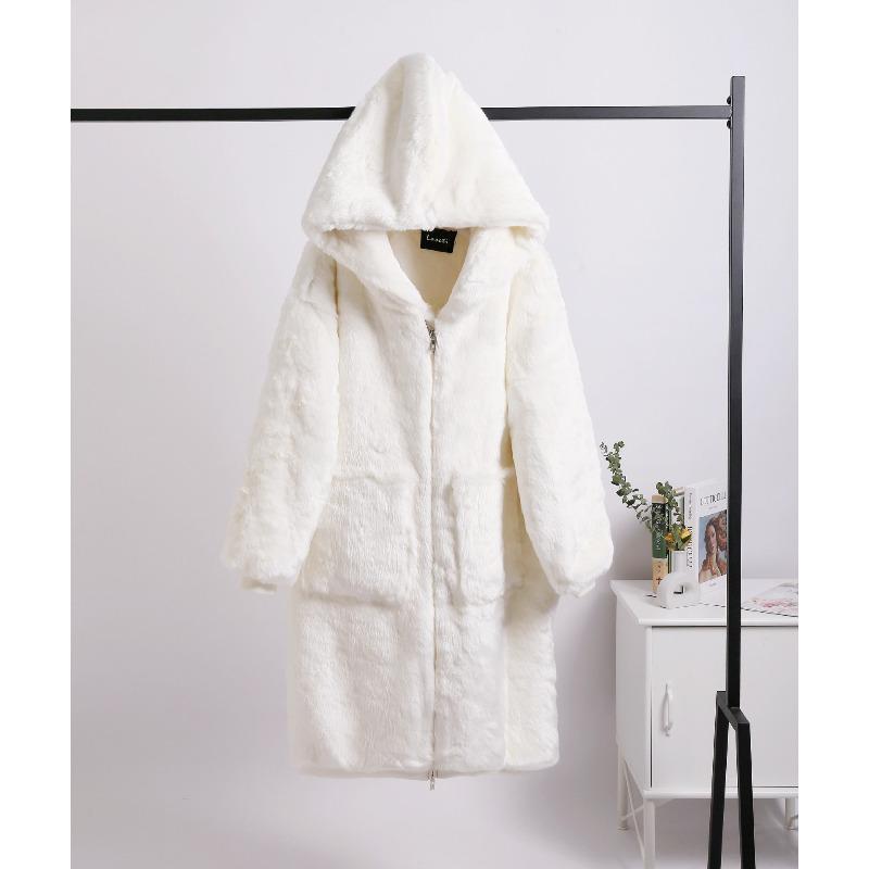 

Новая толстая шуба из кроличьего меха с капюшоном, шуба для женщин XL