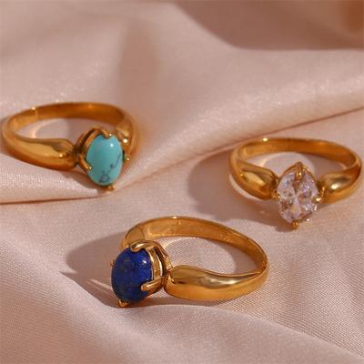 Bague médiévale en or, géométrie Simple, rétro, Lapis Lazuli, Turquoise, Zircon, Vintage, ovale, porte-bonheur