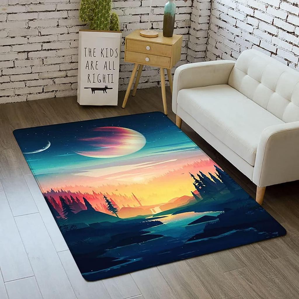 Colors Dreamy Carpet Night Sky Planets Landscape Pattern Mat Gradient Artistic Home Decor Anti-slip Rug for Living Room Bedroom