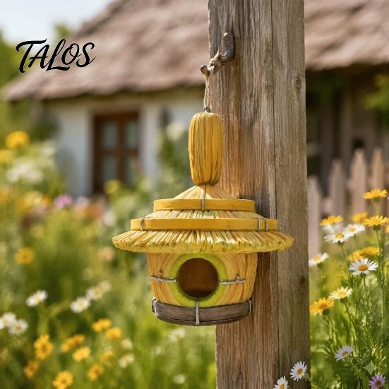 Decorative Bird Hut for Trees Thatched House, Resin Weatherproof Sun Resistant Nesting Box Hanging Shelter Outdoor Garden Backyard Decor House