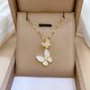 Stainless Steel Chain Necklaces for Women Elegant Double Butterfly with Zircon Shell Pendant Necklace Luxury Jewelry Gifts