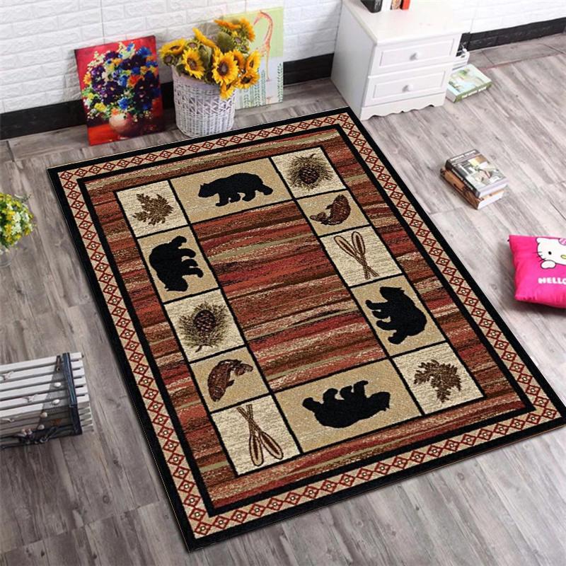 Bohemian Tribal Area Rug with Geometric Pattern, Vintage Red Large Carpet for Living Room Bedroom Home Decor, Non-Slip Soft Floor Mat