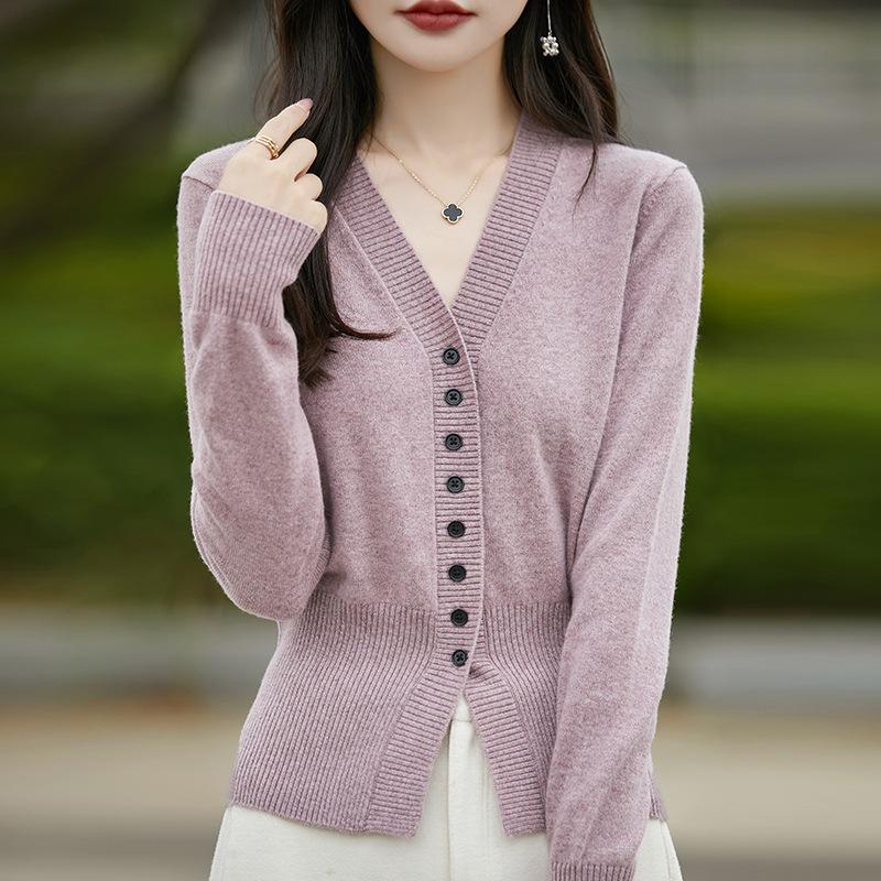Cárdigan de punto de manga larga francés, chaqueta de mujer, suéter, prendas de vestir exteriores cortas, delgadas y de cintura alta