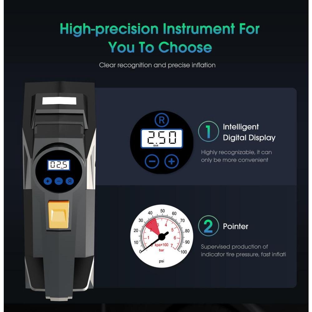 Przenośna pompka do opon 150 PSI ze światłem LED - Cyfrowa pompa kompresora powietrza do samochodu, motocykla, roweru - Półautomatyczna, trwały materiał ABS