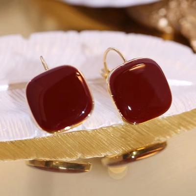 Korean Fashion New Red Enamel Square Glaze Stud Earrings for Women Square Geometric Earring Womens Party Jewelry Pendiente Mujer