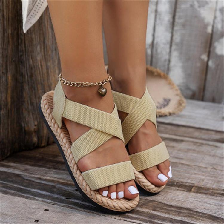 Women's Large Size Slope Heel Sandals Shoes Summer Casual Buckle Design Thick Sole Beach Sandals 36-43