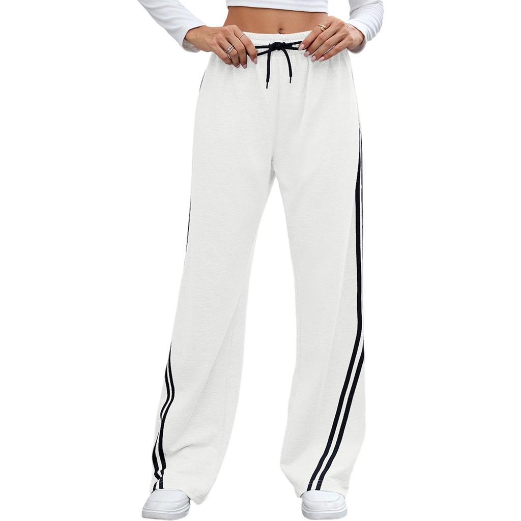 Women's Fashionable Solid Color Pocket Straight Leg Elastic Waist Casual Pants