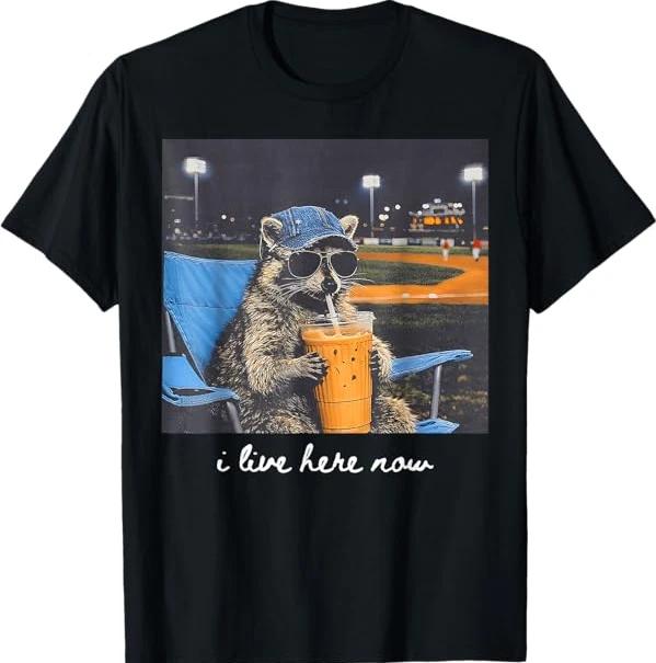 

i Live here Now, Racoon Only Baseball Mama Style T-Shirt S