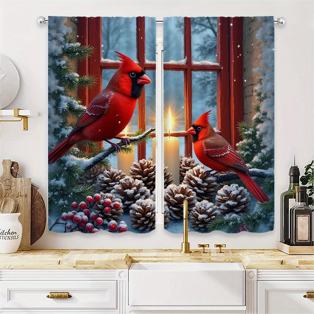 

Winter Cardinal Curtains 2pcs Pine Cone Candlelight Snow Scene Semi-Opaque Light Filtering Polyester for Living Room Bedroom 100*130 HOOK 1pcs