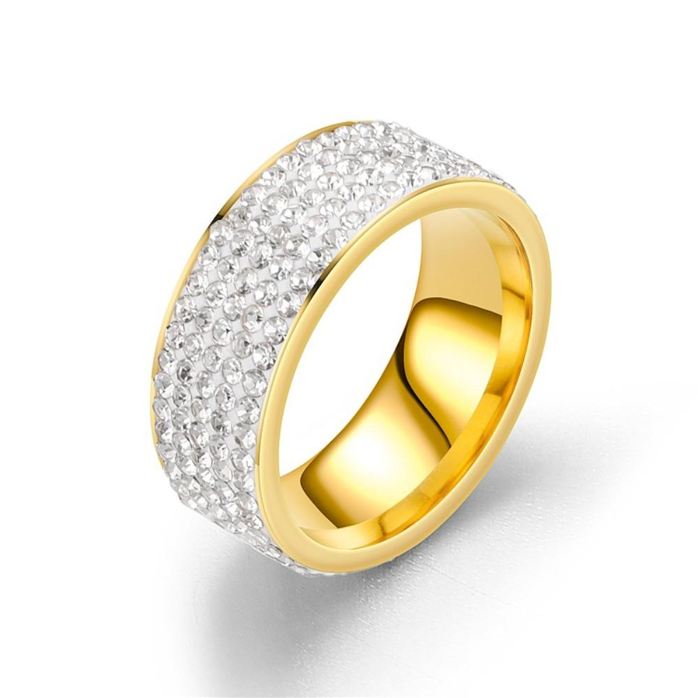 Luxury Personality Sparkle Five-row Zircon Stainless Steel Finger Rings for Men Women Fashion Couple Wedding Jewelry Accessories
