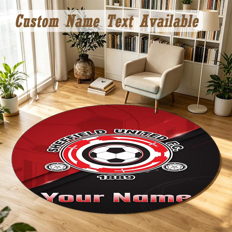 Round Rug Custom NameSheffield United FC Pattern Non Slip Carpet Home Floor Decor