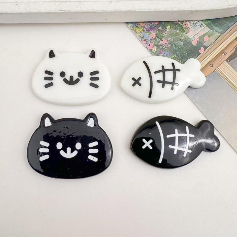 Handmade Black & White Cartoon Kitten Resin Accessories: Hair Clips, Phone Cases, Keychains, Pendants, Ornaments.