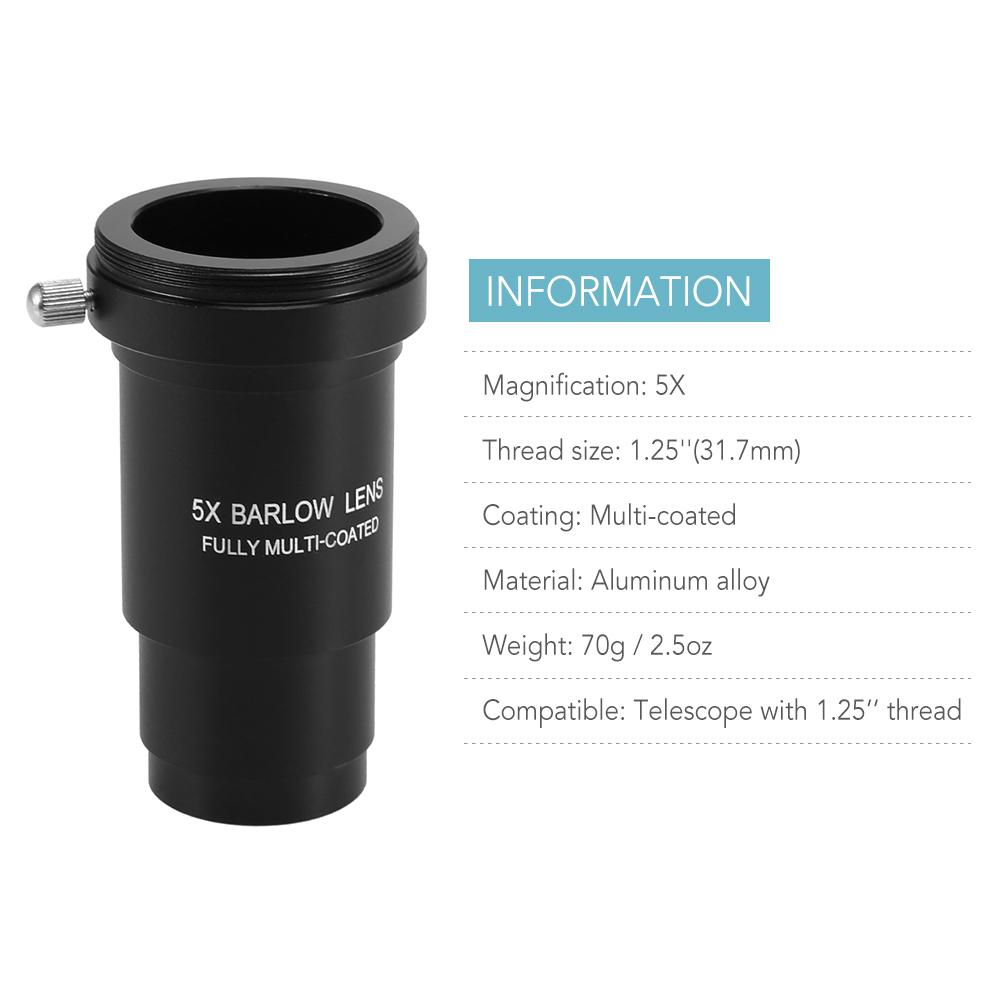 5X Barlow Eyepiece 1.25INCH Astronomical Telescope Eyepiece Multi