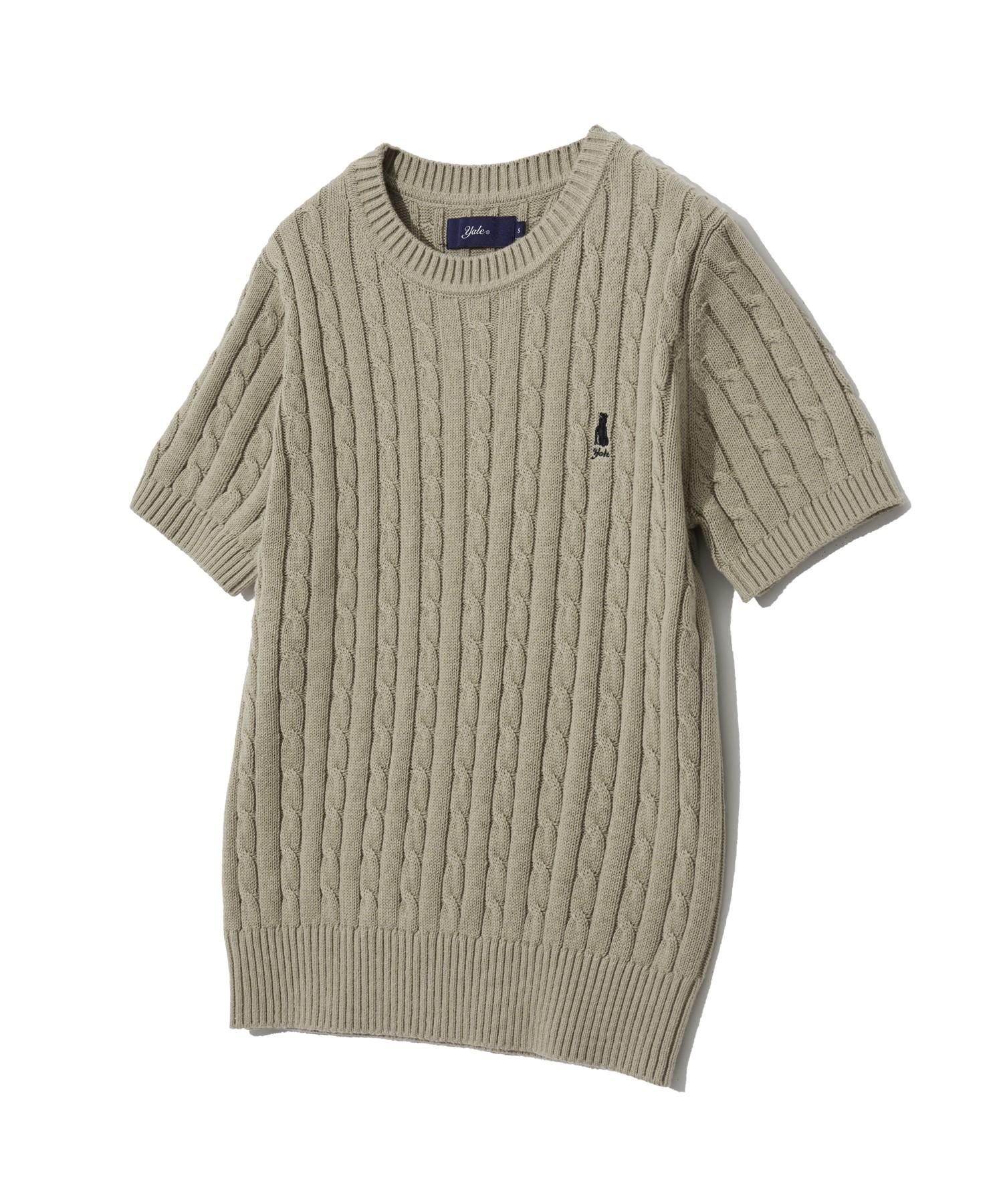 Yale Women S Heritage Dan Cable Short Sleeve Round Knit Warm Grey Warm Gray/M