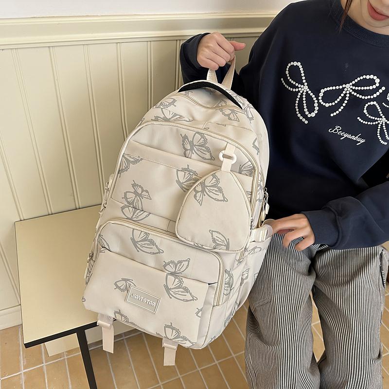Butterfly Print Backpack Student Schoolbag Women's Large Capacity Travel Lightweight Backpack with Coin Purse