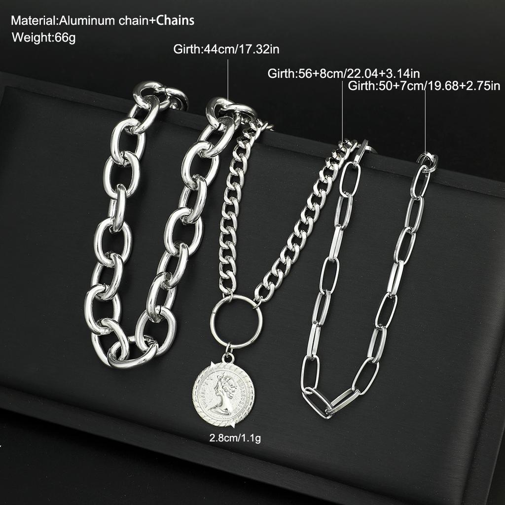 3pcs Vintage Multi-Layer Coin Pendant Necklace Set For Women Fashion Chic Thick Chain Necklaces Daily Wear Wedding Jewelry Gifts