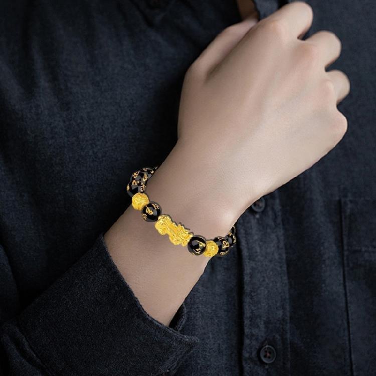 Traditional Chinese Alloy Bracelet for Attracting Wealth Elastic Beaded Handchain Fashionable Good Luck Charm Wristchain