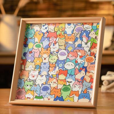 Cartoon Cat Wooden Coloring Puzzle Kit with Photo Frame Marker Pens DIY Hand-Painted Irregular