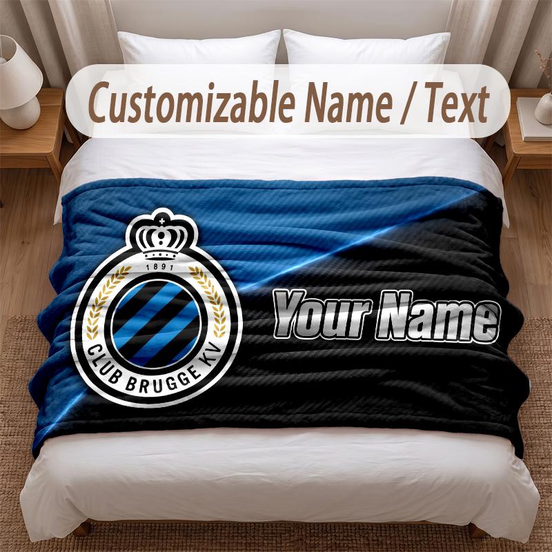 Club Brugge FC Printed Flannel Blanket Custom Name Text Soft Warm Throw For Bedroom Holiday Gift