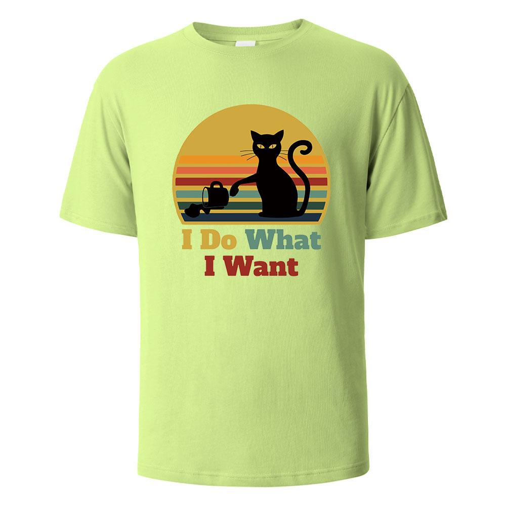 I Do What I Want Cat Pushing Down The Cup Printing Men T Shirts Summer Cotton TShirts Breathable Basic Man Clothing Street Tees