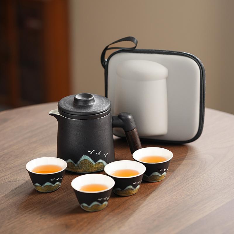 Guochao ceramic coarse pottery retro mug household Chinese Qingshan Flying Bird Kuaike tea set gift commemorative teapot