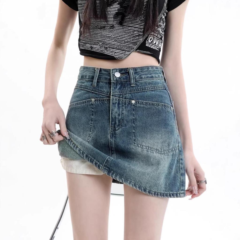 Retro High-Waisted A-Line Denim Skirt for Plus Size Women - Summer Slimming, Pear-Shaped Friendly, Belly Covering Short Skirt