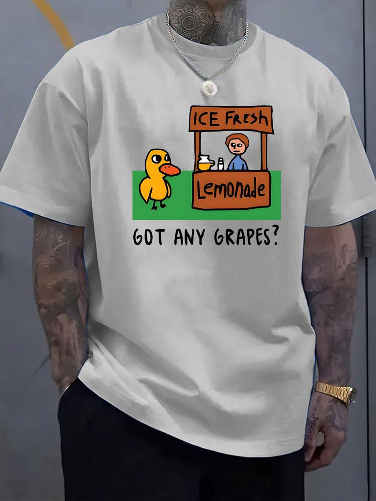 Unisexs Light Blue Loose Cotton Tee Got Any Grapes Duck Lemonade Stand Cartoon Crew Neck Short Sleeve Casual Street Male Top