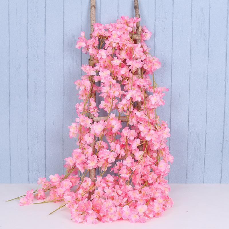 2Pcs Wedding Party Backdrop Diy Home Garden Decor 180Cm Artificial Cherry Blossom Garland Fake Flower Vine Wall Decoration