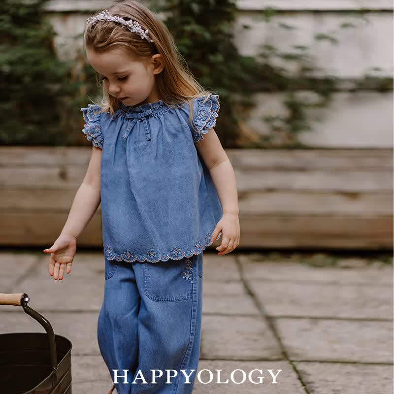 Happyology Girls Lyocell Ruffle Short-Sleeve Shirt 2Y небесно-голубой