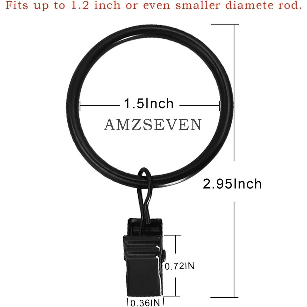 40 Pack Curtain Rings With Clips, Drapery Clips With Rings, Drapes Rings 1.5 In Interior Diameter, Fits Up To 1.2 In Curtain Rod, Black