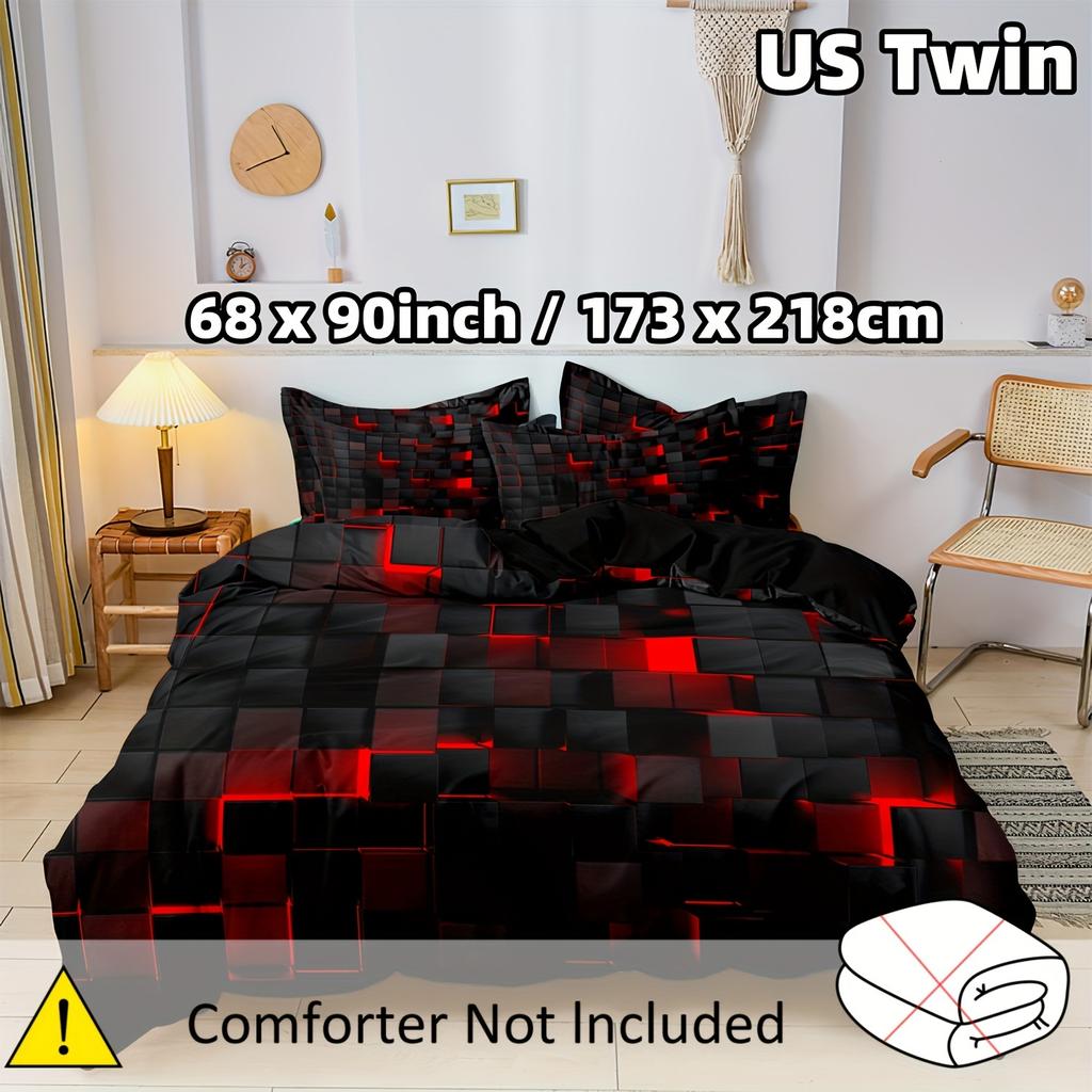 Modern Duvet Cover Set (1*Duvet Cover+2*Pillowcases) Fashion Red Grid 3D Bedding Set Soft Comfortable Duvet Cover For Bedroom