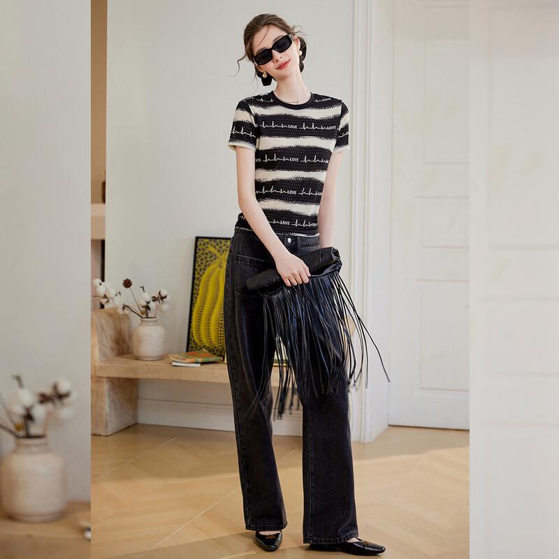 Women's Striped Round Neck Short Sleeve T-shirt