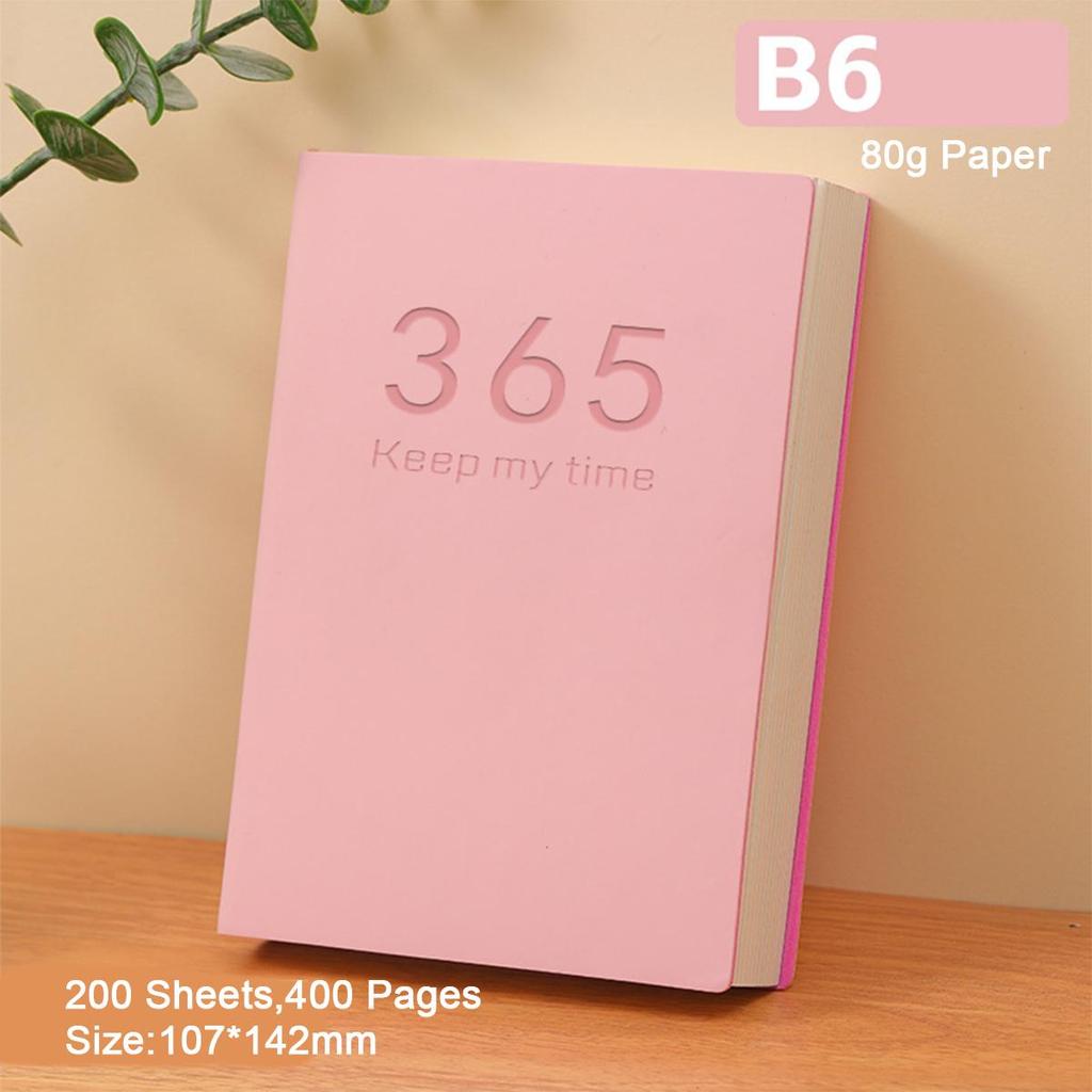 B6 Leather Notebook, 2025 Business Schedule, Student Daily Planner, Self-discipline Punch Card Recorder, Notepad, Memo