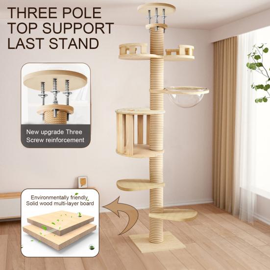 Floor To Ceiling Cat Tree, 6 Tier Adjustable Cat Tower with 7 Sisal Posts for Indoor Cats
