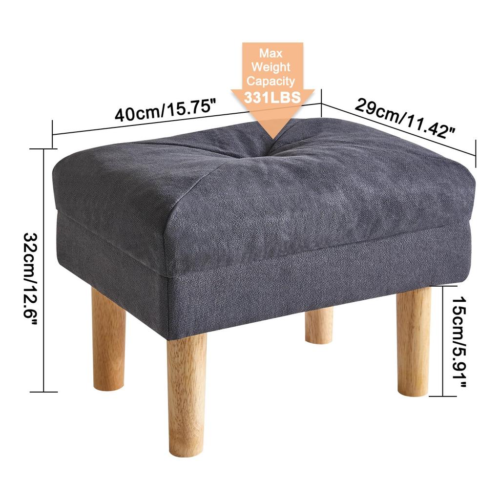 YMYNY Small Sponge Padded Wooden Shoe Living Dark JPHBD023BG Ottoman, Footstool, Ottoman, Chair, Seat, Footrest, Stool, Room, Bedroom, Entryway,